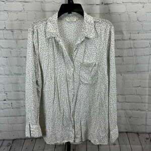 Beachlunchlounge White and Black Polka Dot Viscose Button Up Size Large